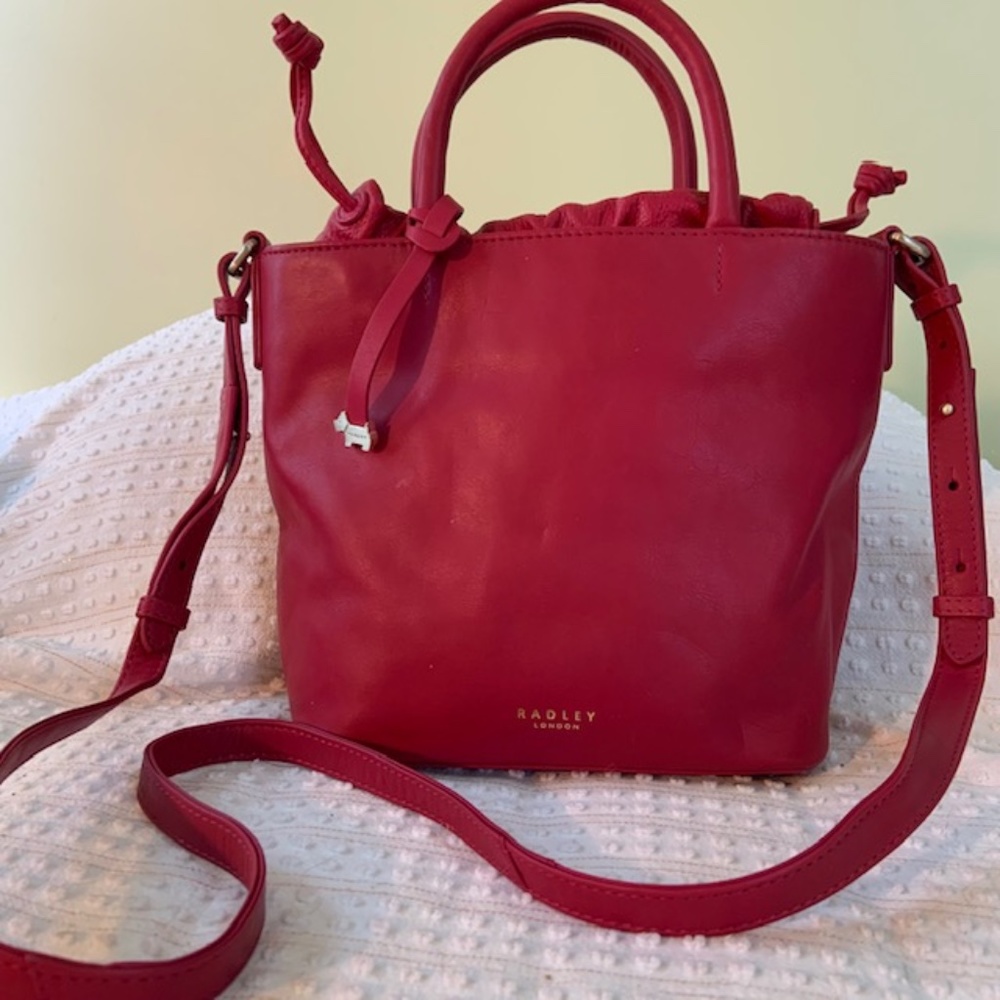 Radley London Leather Bucket Purse Fuchsia Dark Pink Dust Cover New Without tags